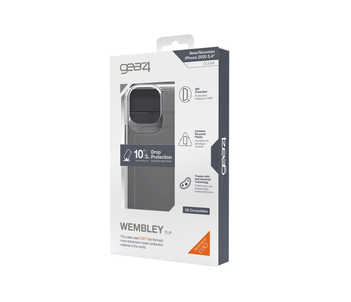 Gear4 Wembley Flip Compatible with iPhone 12 Mini - Advanced Impact Protection, Integrated D3O Technology, Protective Phone Cover – Clear